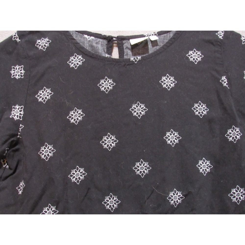 Mudd Girls Black Floral Tiered Peplum Long Sleeve Top Blouse Size 16 Rayon‎